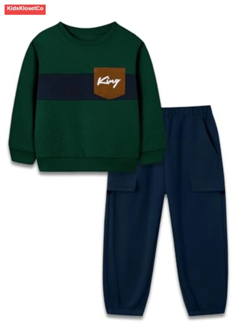 Boys Color Block Sweatshirt & Cargo Pants Set Long Sleeve Fall Winter 2PC